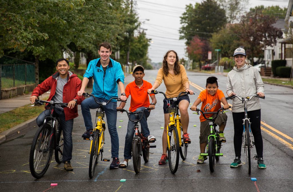 People riding bikes in New Brunswick.