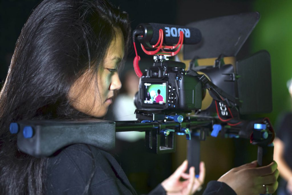 VoTech students practices filming video.