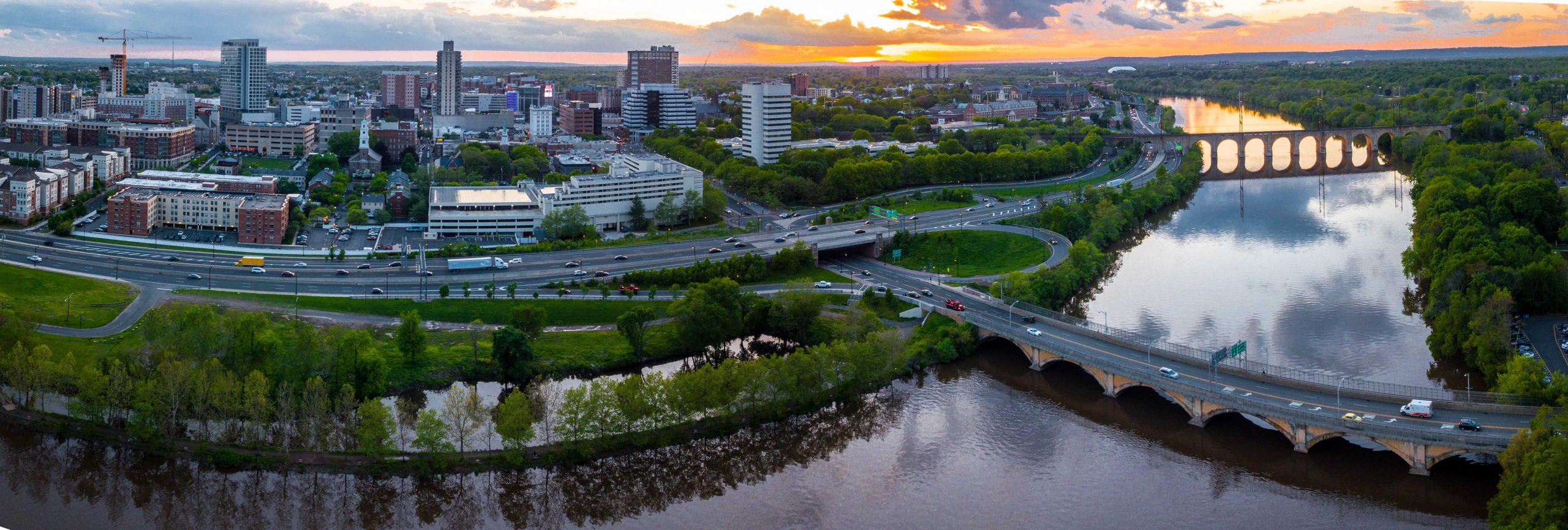 An aerial picture of the New Brunswick cityscape.