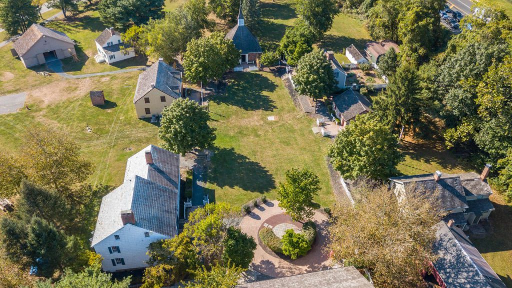 An aerial image of East Jersey Old Town Village.